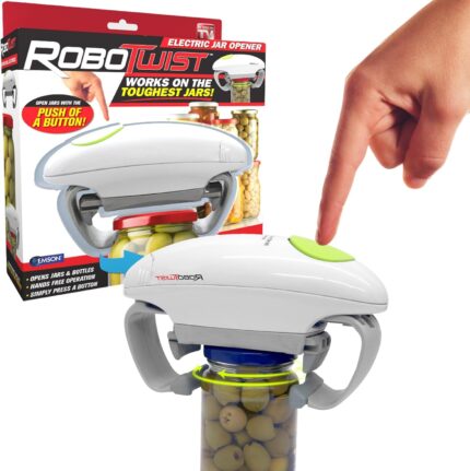 Robotwist Jar Opener, Automatic Jar Opener, Deluxe Model with Improved Torque, Robo Twist Kitchen Gadgets for Home, Electric Handsfree Easy Jar Opener – Works on All Jar Sizes, As Seen on TV