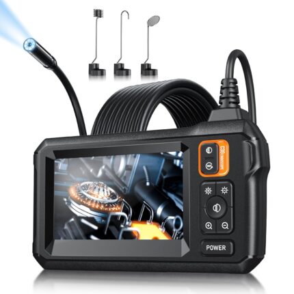 Endoscope Camera with Light, Inspection Borescope Camera with 4.3" IPS Screen, 1920P HD with 8 LED Lights, 16.4FT Semi-Rigid Cord Bore Scope, IP67 Waterproof Endoscope for Sewer, Tools(Orange)