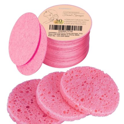50-Count Compressed Facial Sponges for Daily Facial Cleansing and Exfoliating, 100% Natural Cosmetic Spa Sponges for Makeup Remover, Reusable, Pink