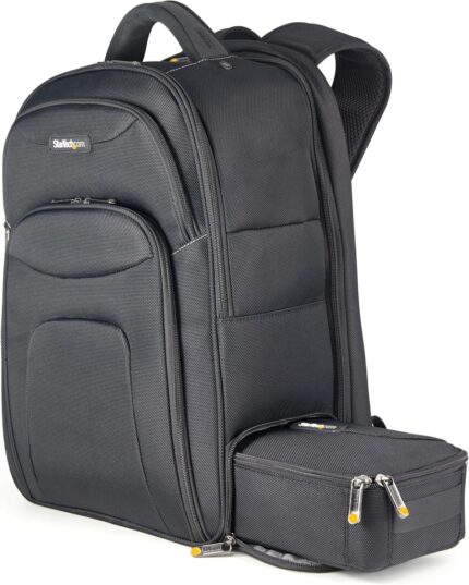 StarTech.com Unisex Backpack Ergonomic Computer Bag with Removable Accessory Case-Laptop/Tablet Pockets-Nylon, Black, 17.3" Professional IT Tech Backpack for Work/Travel/Commute (NTBKBAG173)