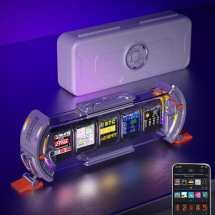 Divoom Times Gate - Cyberpunk Gaming Setup Digital Alarm Clock, Smart APP, WiFi Connect, RGB LED Display, Personalized Financial & Bitcoin Dashboard, Pixel Art for Gaming Room & Office Decor, Silver