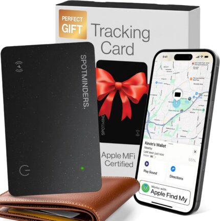 SPOTMINDERS Apple MFi Certified Wallet Tracker Card for Travel - Works with Apple Find My, IP68 Waterproof Rechargeable Tracking Card for Wallet Luggage Passport Purse - Ultra Slim 0.07in Item Finder