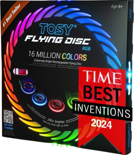 TOSY Flying Disc - 108 RGB Multicolor or 36 Monocolor LEDs, Super Bright, Smart Modes, Easter Basket Stuffers Gift, Camping Toy for Kid/Teen/Adult, Auto Light Up, Rechargeable, Waterproof, 175g